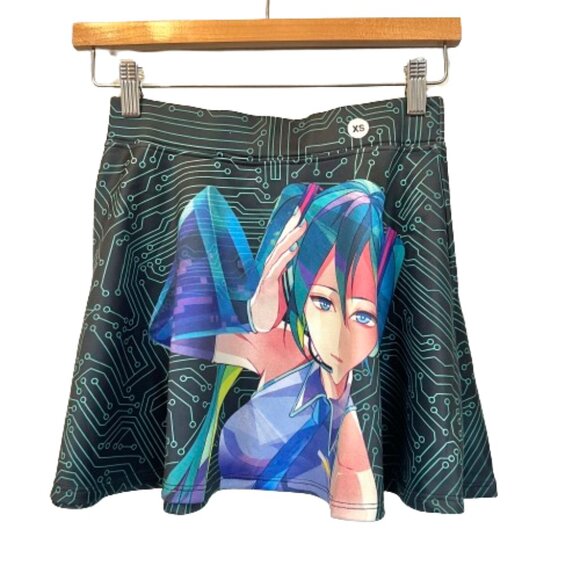 Hatsune Miku Crypton Vocaloid Circuit Mini Skater Skirt Cosplay NEW X-Small - Picture 1 of 6